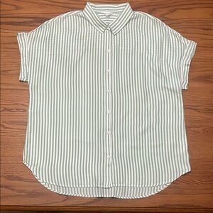 BeachLunchLounge Short-Sleeve Button-Up Shirt in Mint Green Stripe